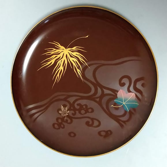 紅葉蒔絵 金縁 漆銘々皿 菓子皿 取皿 流水文 葉文 闇蒔絵 上品 うるし