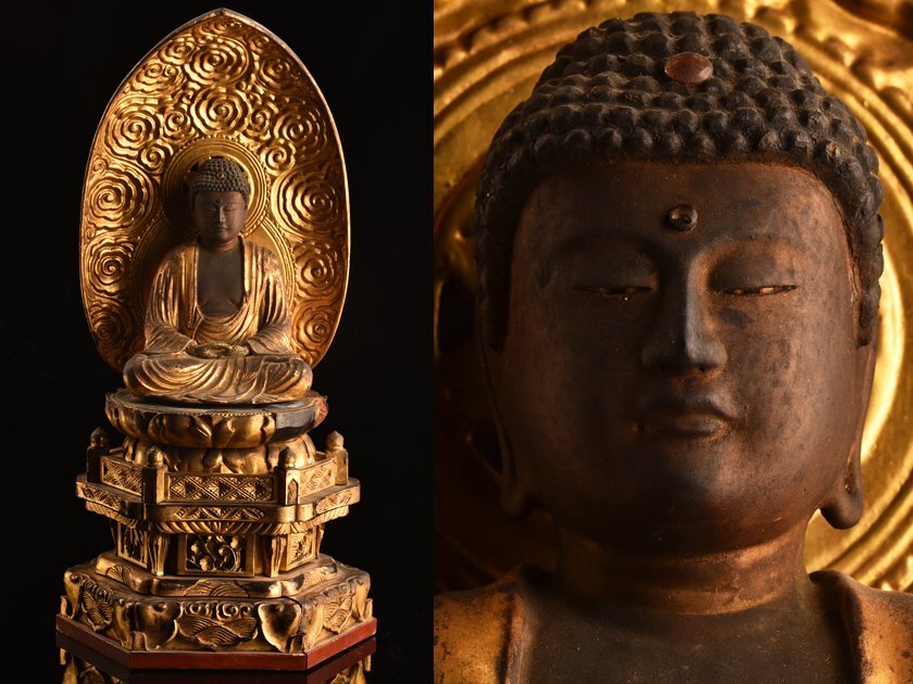 Yahoo!オークション - 【流】仏教美術 時代 木彫玉眼入阿弥陀如来像 高