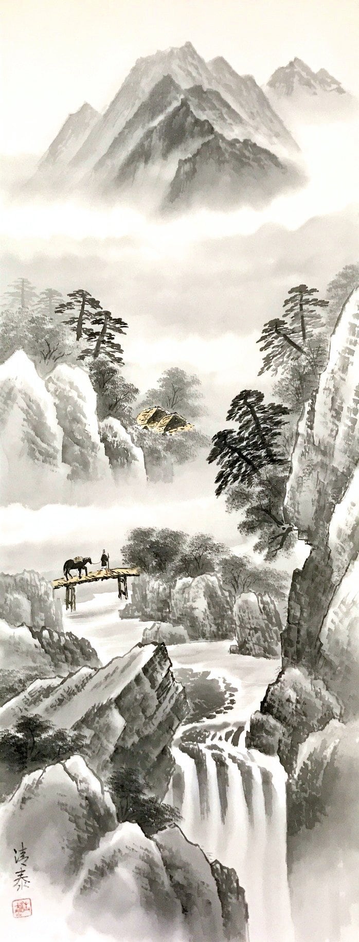 森島清泰「水墨山水」掛軸（尺五立） | 吉村唐木店 WEBSHOP
