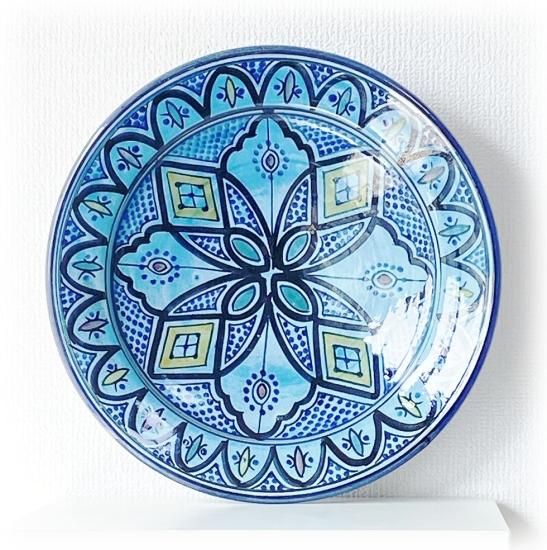 モロッコ雑貨。モロッコの陶器のお皿ー水色2- mosaic＊blue citron