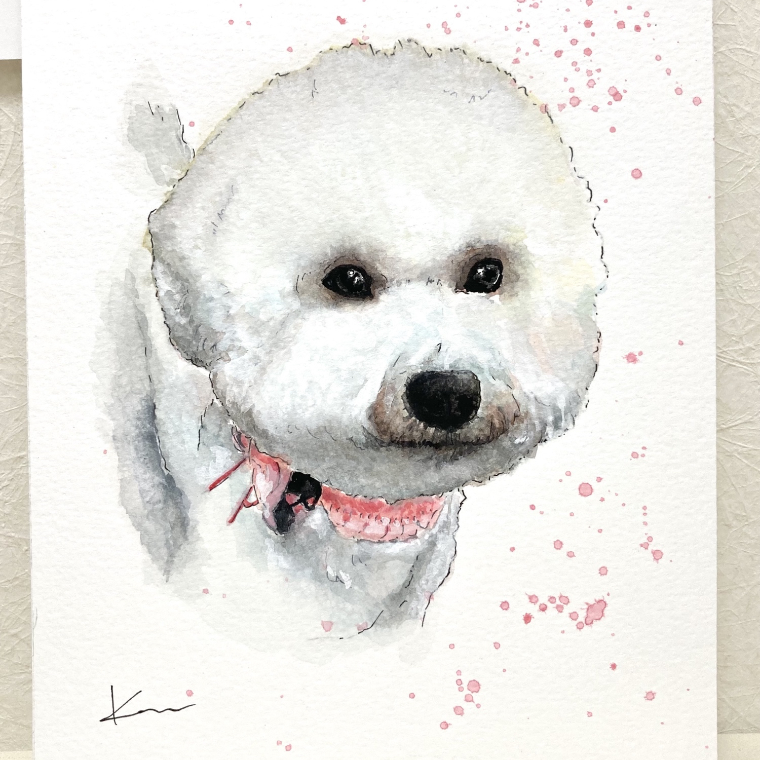 オーダーメイド サンプル 犬の絵 ピジョンフリーゼ 水彩画 - ENPITSUYA